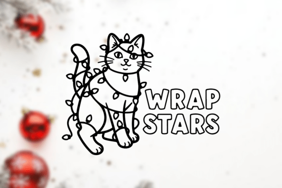 A Cute Cat with Christmas Lights Design