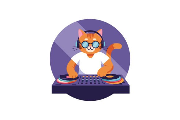 A Playful Orange Cat DJ Mixing Music