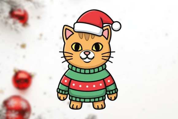 A Tabby Cat Wearing a Christmas Sweater