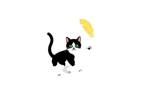 Black and White Cat Playing with Yellow