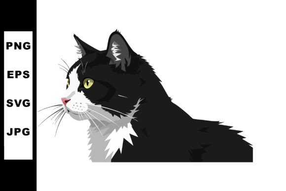Black and White Cat Profile Vector Illus