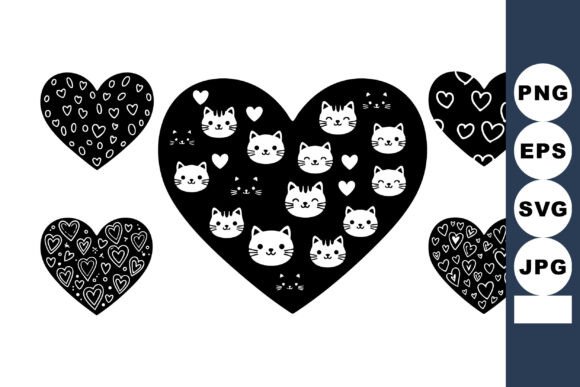 Black and White Heart Shapes with Cat Fa