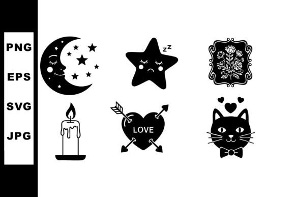 Black and White Vector Icons of Moon Sta