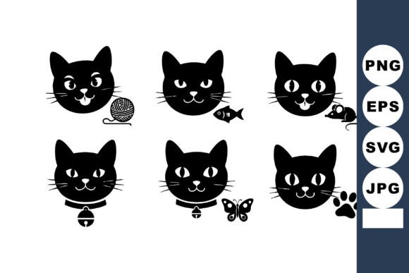 Black Cat Faces with Playful Accessories