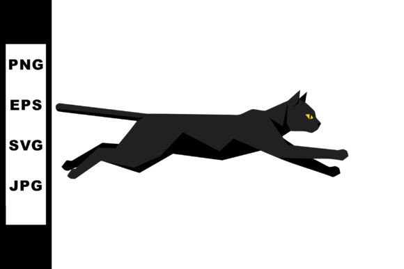 Black Cat Running Fast in Side Profile V