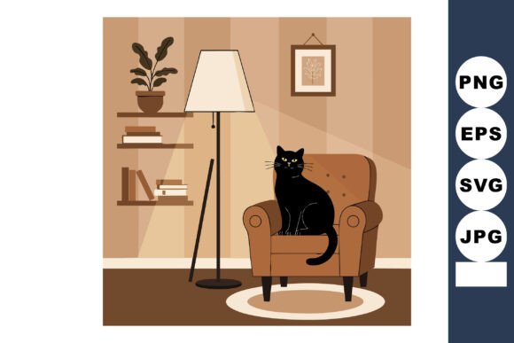 Black Cat Sitting on Brown Armchair