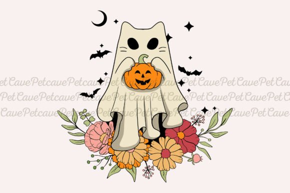 Cat Ghost Floral Halloween Sublimation