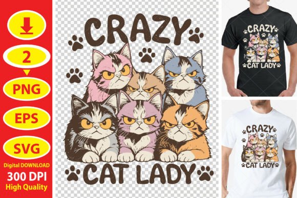 Cat PNG Design, Crazy Cat Lady PNG