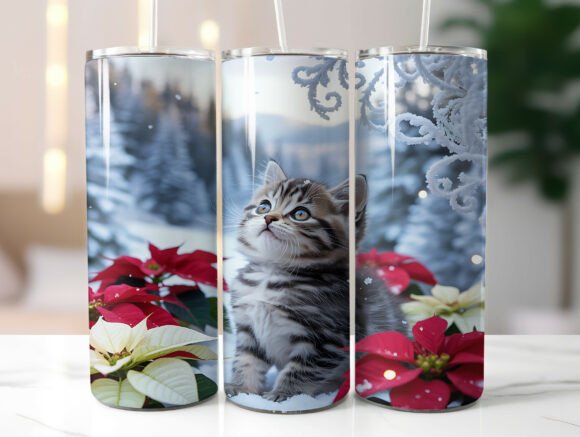 Christmas Kitten 20oz Tumbler PNG Design