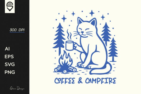 Coffee and Campfire Cat T-shirt Design