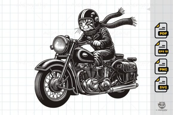 Cool Cat Rider on Classic Motorcycle 3
