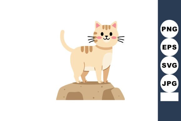 Cute Beige Cat Standing on Rock Vector I