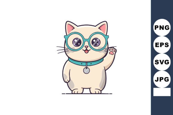 Cute Cartoon Cat Wearing Blue Glasses