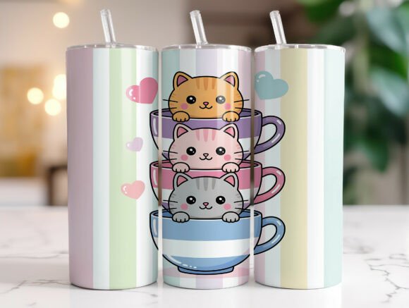 Cute Cat Pastel 20oz Tumbler Sublimation