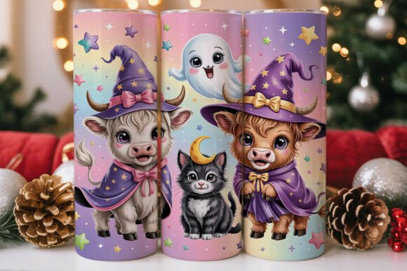 Cute Halloween Cow Cat Ghost Tumbler