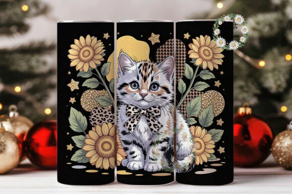 Cute Kitten Sunflower 20oz Tumbler Wrap