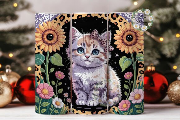 Cute Kitten with Sunflowers Tumbler Wrap
