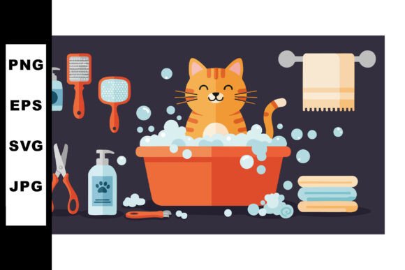 Cute Orange Cat in Bubble Bath