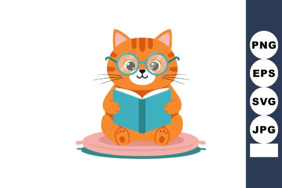 Cute Orange Cat with Glasses Reading Boo