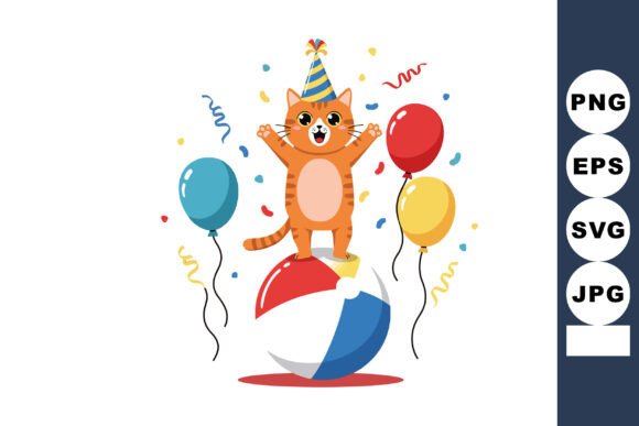 Cute Orange Cat with Party Hat Balancing