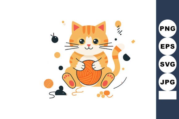 Cute Orange Tabby Cat Playing with Ball