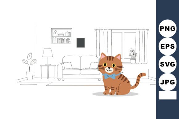 Cute Tabby Cat with Blue Bow Tie Sitting