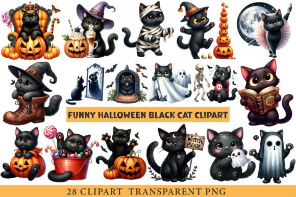 Funny Halloween Black Cat Clipart