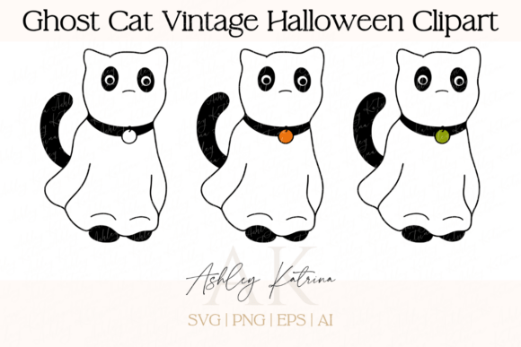 Ghost Cat Vintage Halloween Clipart