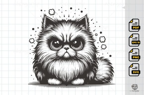 Grumpy Cute Cat-Line Art 3