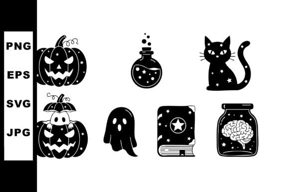 Halloween Black Silhouette Icons Includi