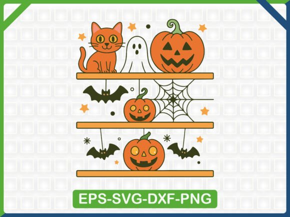 Halloween Bookshelf Ghost Cat Fall