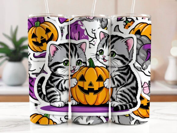 Halloween Cat and Pumpkin Tumbler Wrap