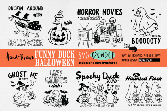 Hand-Drawn Halloween Duck SVG PNG Bundle
