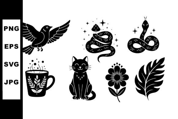 Magical Black Cat and Mystical Snake Vec