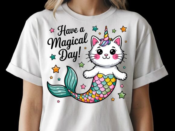 Magical Unicorn Cat Mermaid with Rainbow