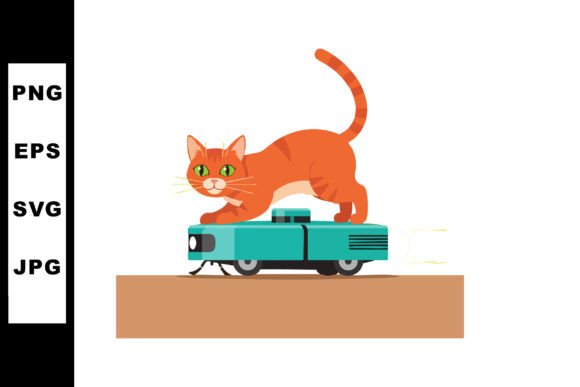 Orange Cat Riding Teal Robotic Vacuum