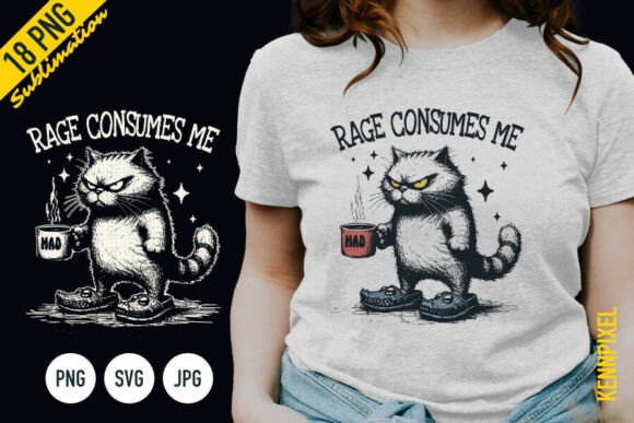 Rage Consumes Me Angry Cat Coffee Shirt