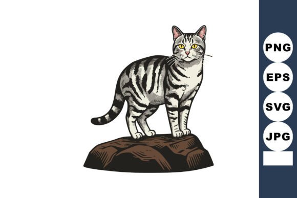 Striped Gray Tabby Cat Standing on Brown