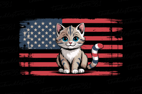 USA Flag, Cute Cat, 4th of July