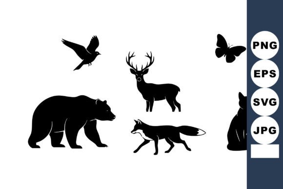 Wild Animal Silhouettes Including Bear